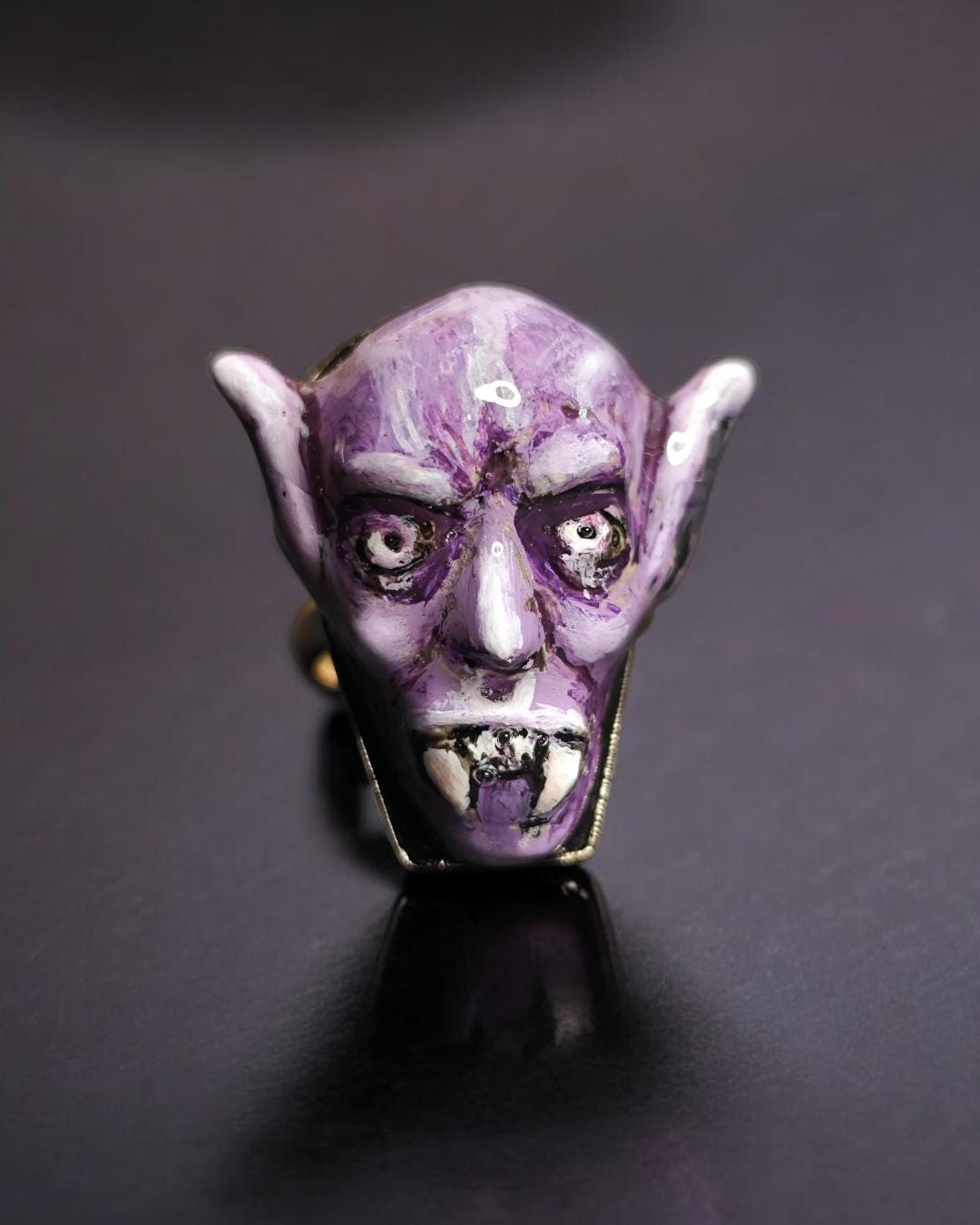 Drakula Ring – Handmade Clay & Resin Gothic Horror Statement Jewelry, Dark Surreal Sculptural Wearable Art with Sterling Silver S925 Band OO
