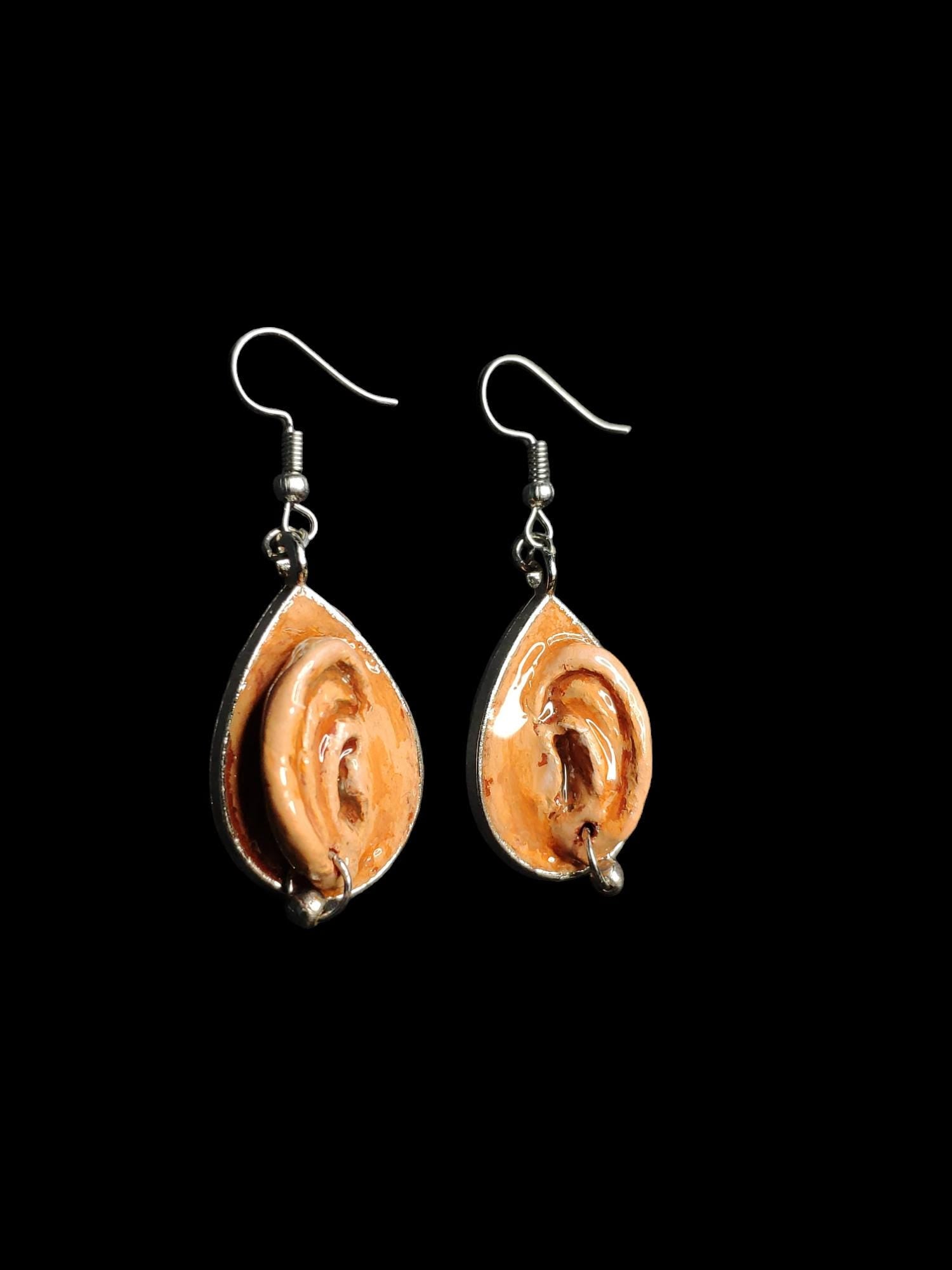 Ear Earrings – Handmade Clay & Resin Surreal Statement Jewelry, Sculptural Wearable Art with Zinc Alloy Hooks OOAK