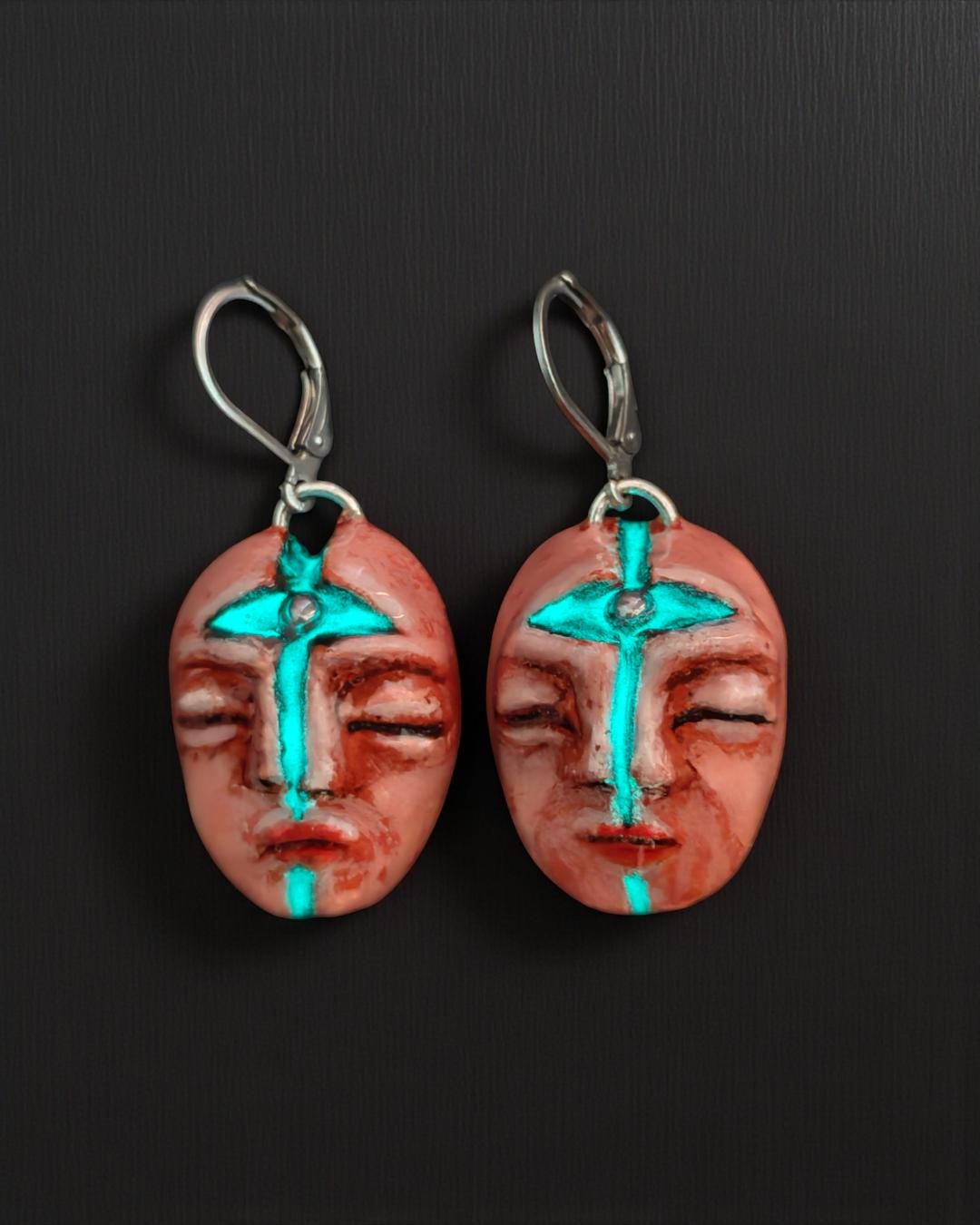 Eye Chakra Glow Earrings – Handmade Clay & Resin Surreal Statement Jewelry, Fantasy Sculptural Wearable Art with Stainless Steel Hooks OOAK