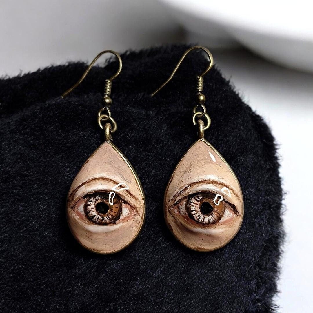 Eye Earrings – Handmade Clay & Resin Surreal Statement Jewelry, Sculptural Wearable Art with Zinc Alloy Hooks