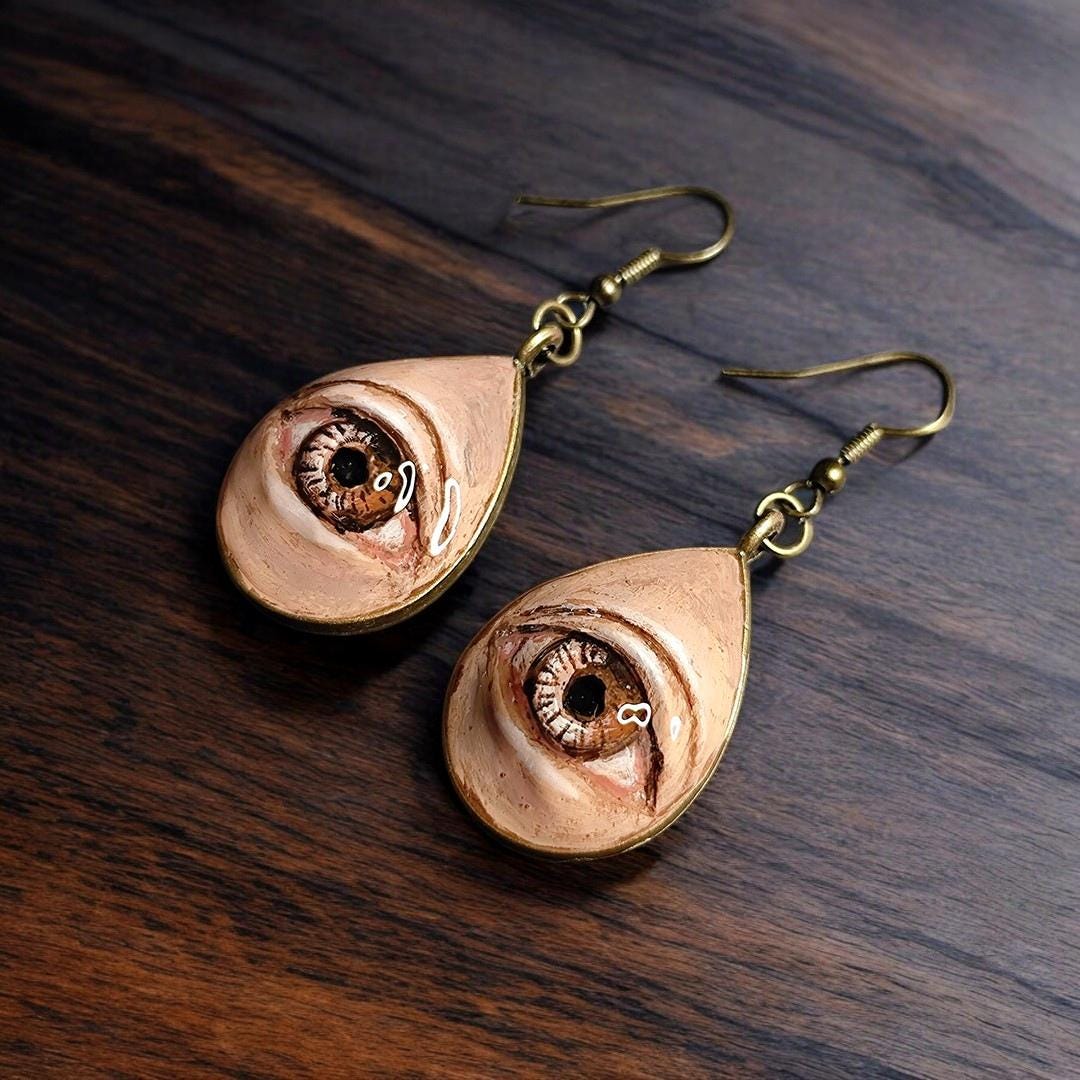 Eye Earrings – Handmade Clay & Resin Surreal Statement Jewelry, Sculptural Wearable Art with Zinc Alloy Hooks