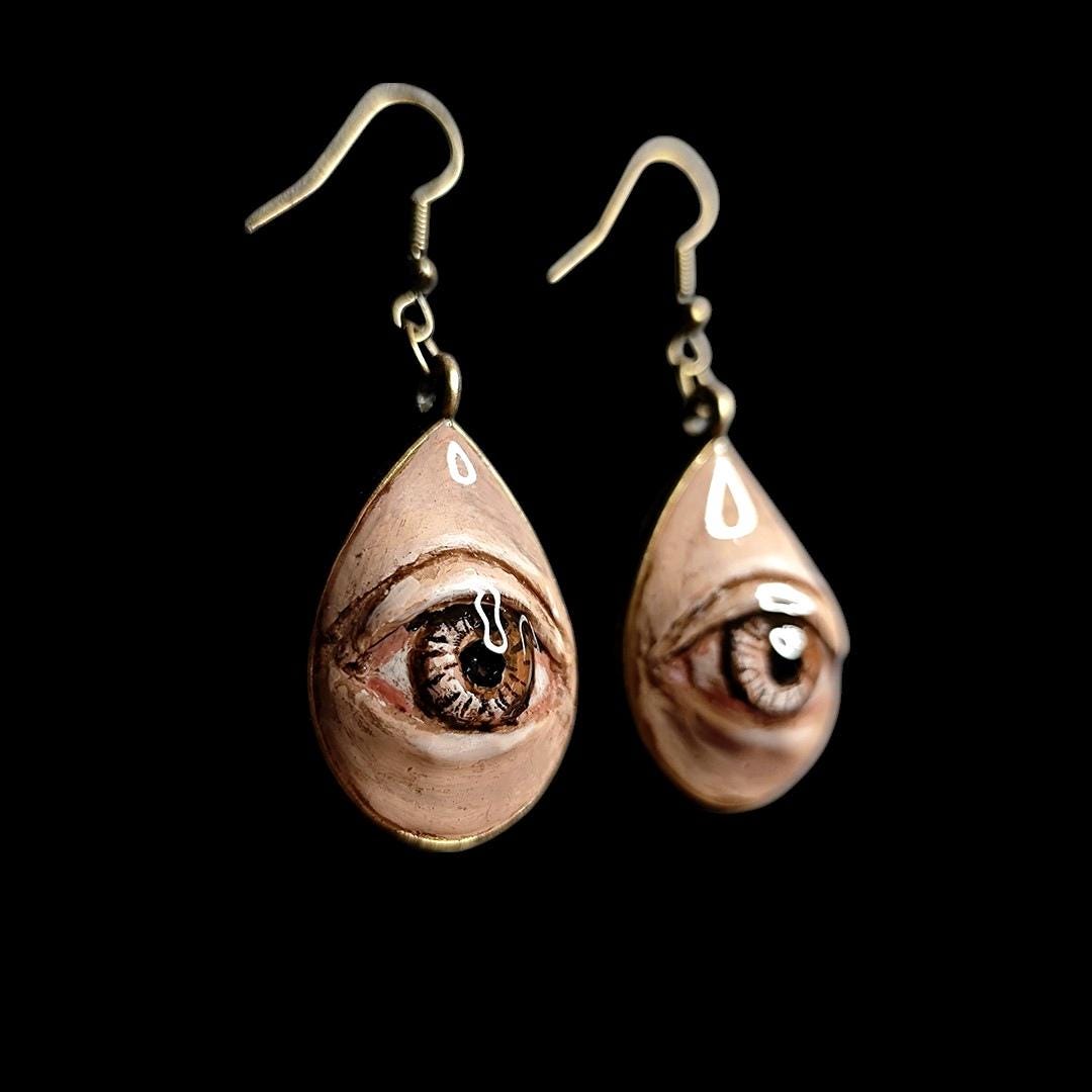 Eye Earrings – Handmade Clay & Resin Surreal Statement Jewelry, Sculptural Wearable Art with Zinc Alloy Hooks