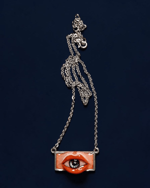 Eye in Mouth Necklace – Handmade Clay & Resin Surreal Statement Jewelry, Sculptural Fantasy Wearable Art with Stainless Steel Chain / Pendant - SAMA