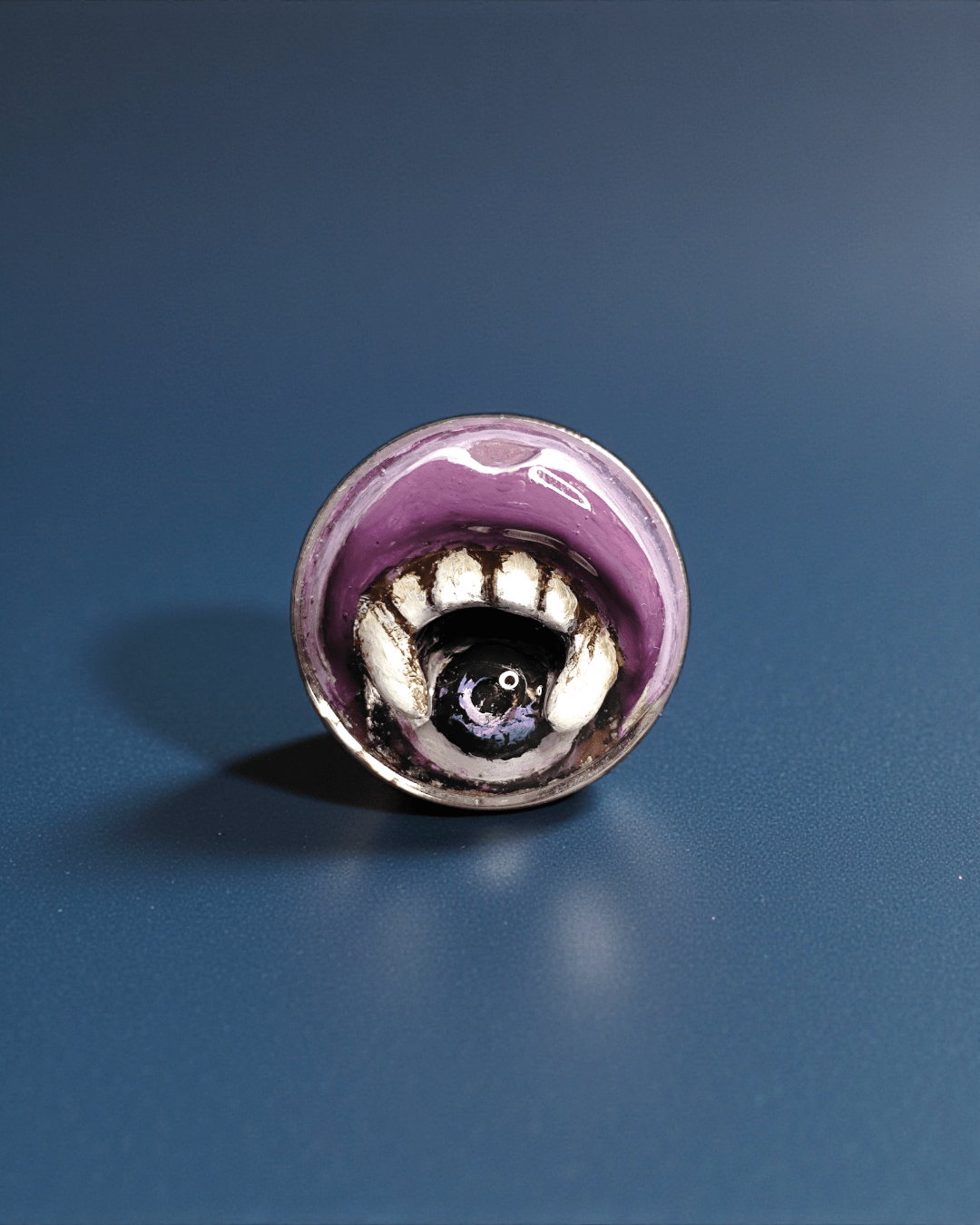 Eye in Mouth Ring – Handmade Clay & Resin Surreal Statement Jewelry with Adjustable Stainless Steel Band - SAMA