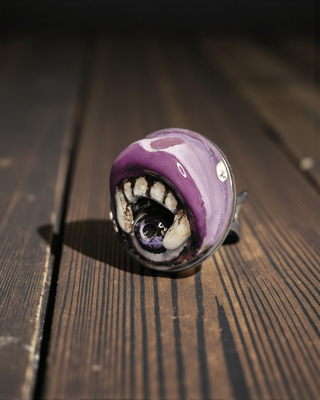 Eye in Mouth Ring – Handmade Clay & Resin Surreal Statement Jewelry with Adjustable Stainless Steel Band - SAMA