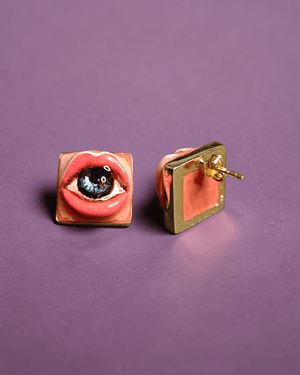 Eye in Mouth Stud Earrings – Handmade Clay & Resin Surreal Statement Jewelry, Sculptural Wearable Art with Sterling Silver S925 Studs - SAMA