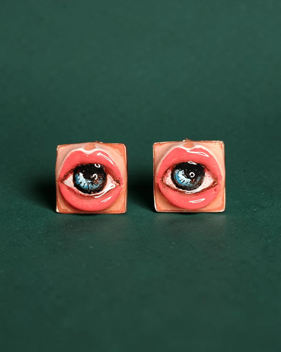 Eye in Mouth Stud Earrings – Handmade Clay & Resin Surreal Statement Jewelry, Sculptural Wearable Art with Sterling Silver S925 Studs - SAMA