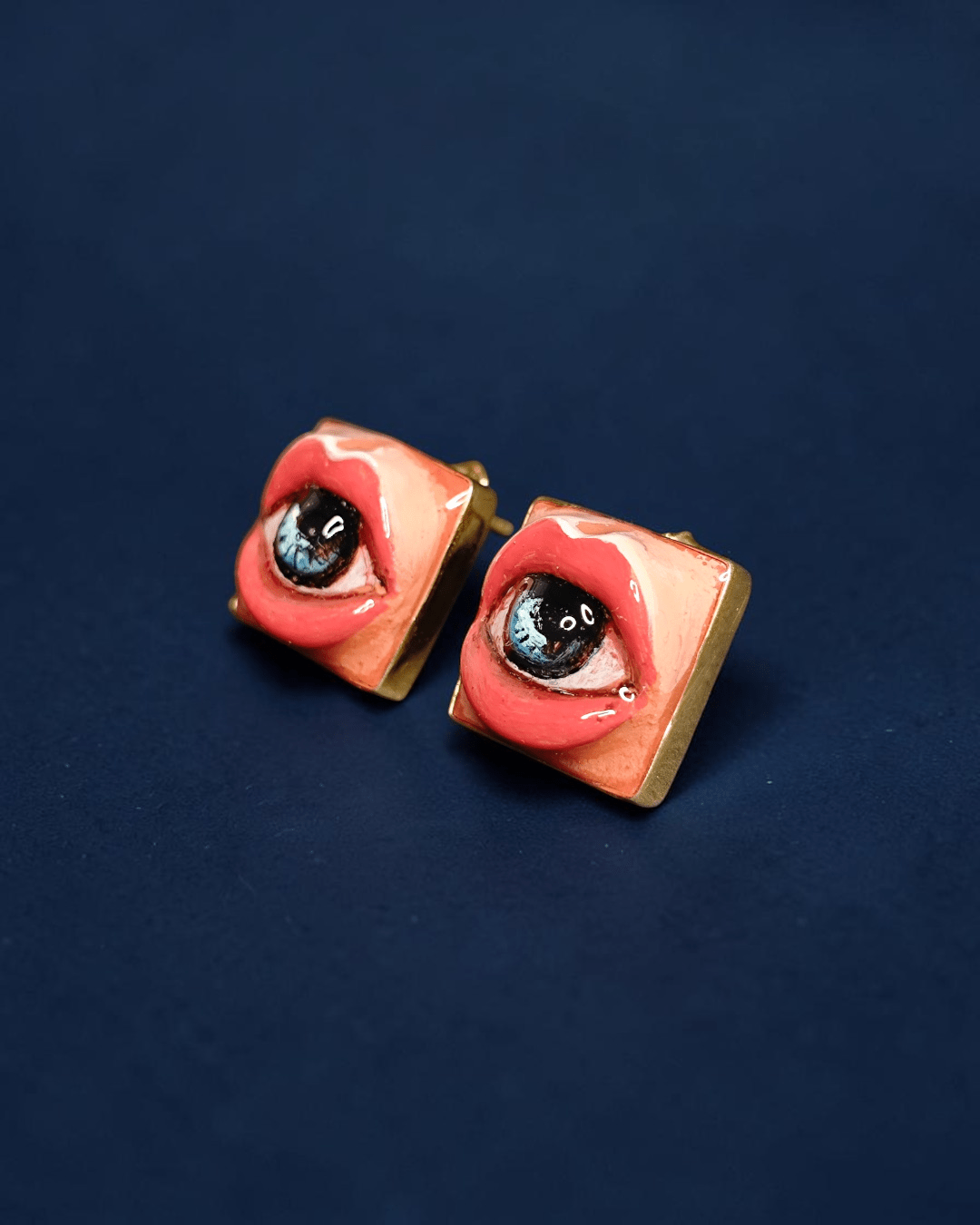 Eye in Mouth Stud Earrings – Handmade Clay & Resin Surreal Statement Jewelry, Sculptural Wearable Art with Sterling Silver S925 Studs - SAMA
