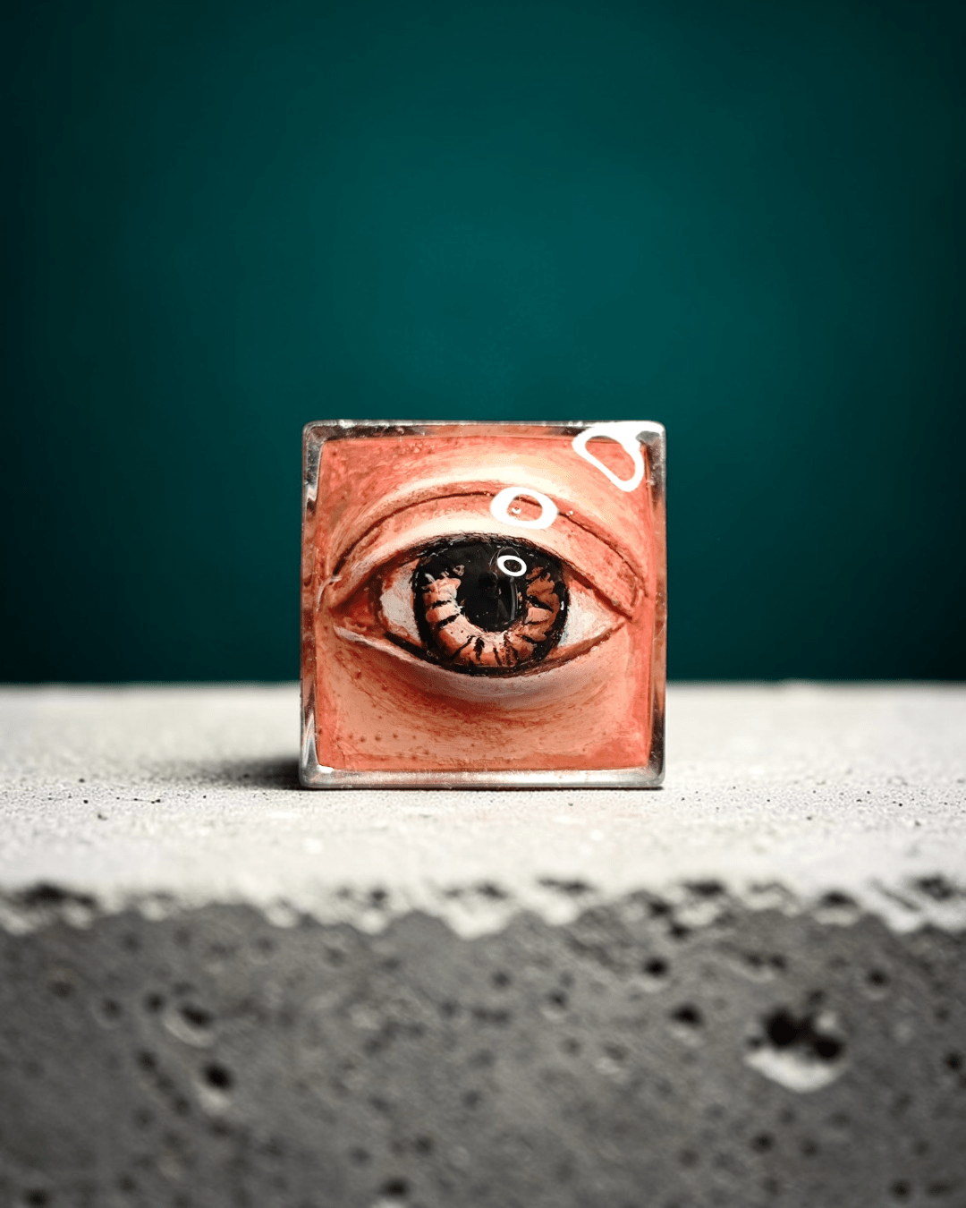 Eye in Square Frame Ring – Handmade Clay & Resin Surreal Statement Jewelry, Sculptural Fantasy Wearable Art with Adjustable Stainless Steel Band - SAMA