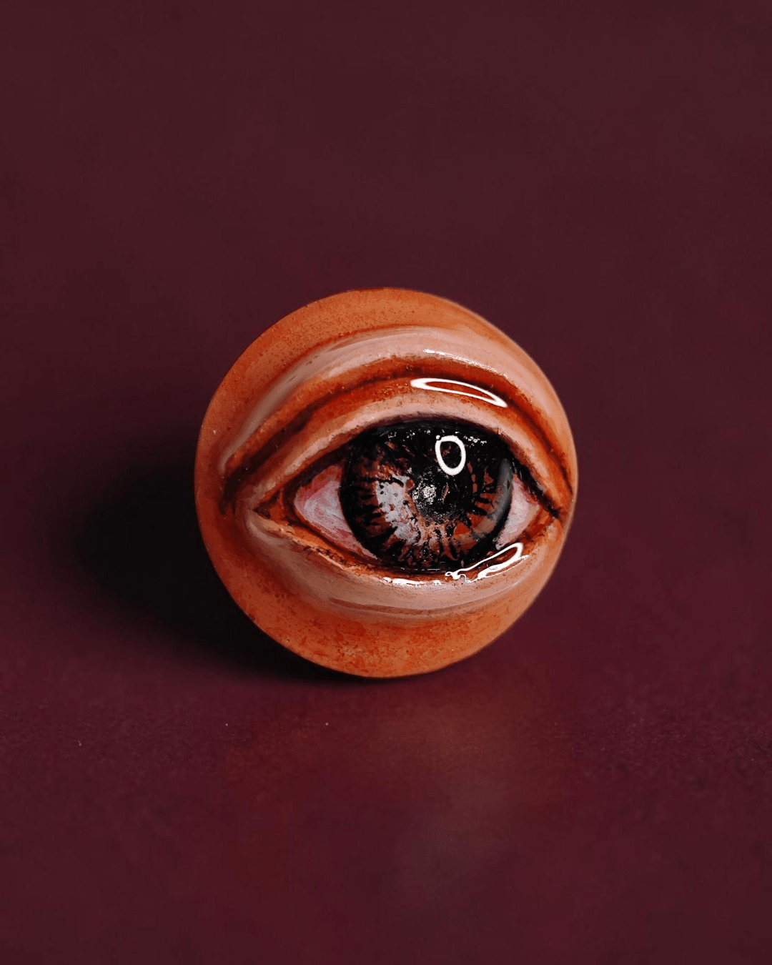 Eye Pin Button – Handmade Clay & Resin Surreal Wearable Art with Stainless Steel Pin Back - SAMA