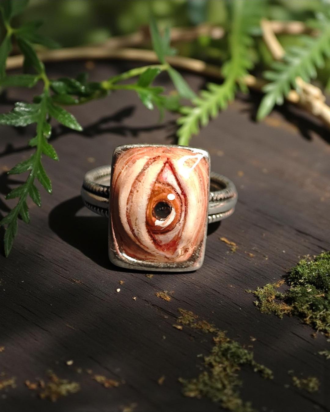 Eye Ring – Handmade Clay & Resin Surreal Statement Jewelry, Sculptural Fantasy Wearable Art on Sterling Silver S925 Band
