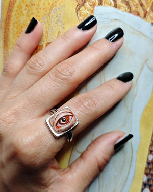 Eye Ring – Handmade Clay & Resin Surreal Statement Jewelry, Sculptural Fantasy Wearable Art on Sterling Silver S925 Band