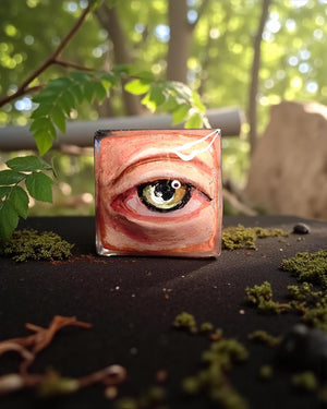 Eye Ring – Handmade Clay & Resin Surreal Statement Jewelry, Sculptural Fantasy Wearable Art with Adjustable Stainless Steel Band
