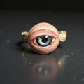 Eye with Wings Ring – Handmade Clay & Resin Surreal Statement Jewelry, Sculptural Fantasy Wearable Art with Sterling Silver S925 Band