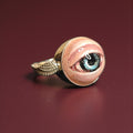Eye with Wings Ring – Handmade Clay & Resin Surreal Statement Jewelry, Sculptural Fantasy Wearable Art with Sterling Silver S925 Band