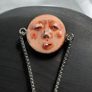 Face Bracelet – Handmade Clay & Resin Surreal Statement Jewelry, Sculptural Artistic Wearable Art with Adjustable Stainless Steel Band OOAK