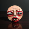 Face with Eye in Mouth & Mouths for Eyes Ring – Handmade Clay and Resin Surreal Statement Jewelry, Sculptural Fantasy Wearable Art with Ster