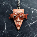 Face with Fish Eye Necklace – Handmade Clay & Resin Surreal Statement Jewelry, Sculptural Wearable Art with Alloy Pendant / Chain
