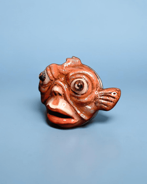 Face with Fish Mask Ring – Handmade Clay & Resin Surreal Statement Jewelry with Adjustable Stainless Steel Band - SAMA