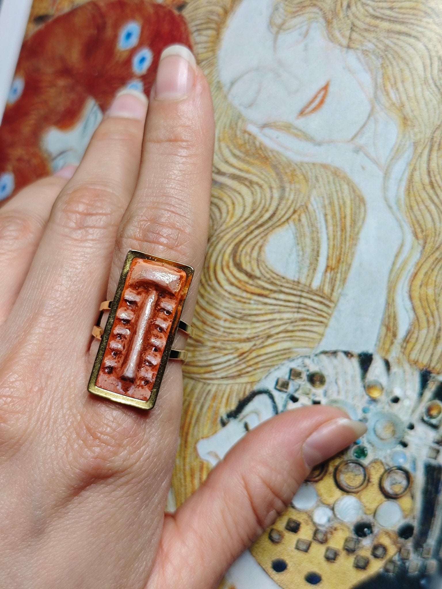 Face with Many Eyes Ring – Handmade Clay & Resin Surreal Statement Jewelry, Sculptural Fantasy Wearable Art with Adjustable Stainless Steel Band - SAMA