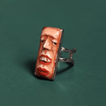 Face with Two Mouths Ring – Handmade Clay & Resin Surreal Statement Jewelry, Sculptural Fantasy Wearable Art with Adjustable Stainless Steel Band - SAMA