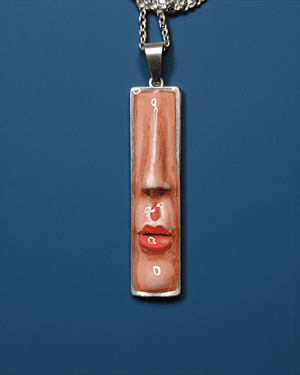 Face Without Eyes Necklace – Handmade Clay & Resin Surreal Statement Jewelry, Sculptural Fantasy Wearable Art with Stainless Steel Chain / Pendant - SAMA