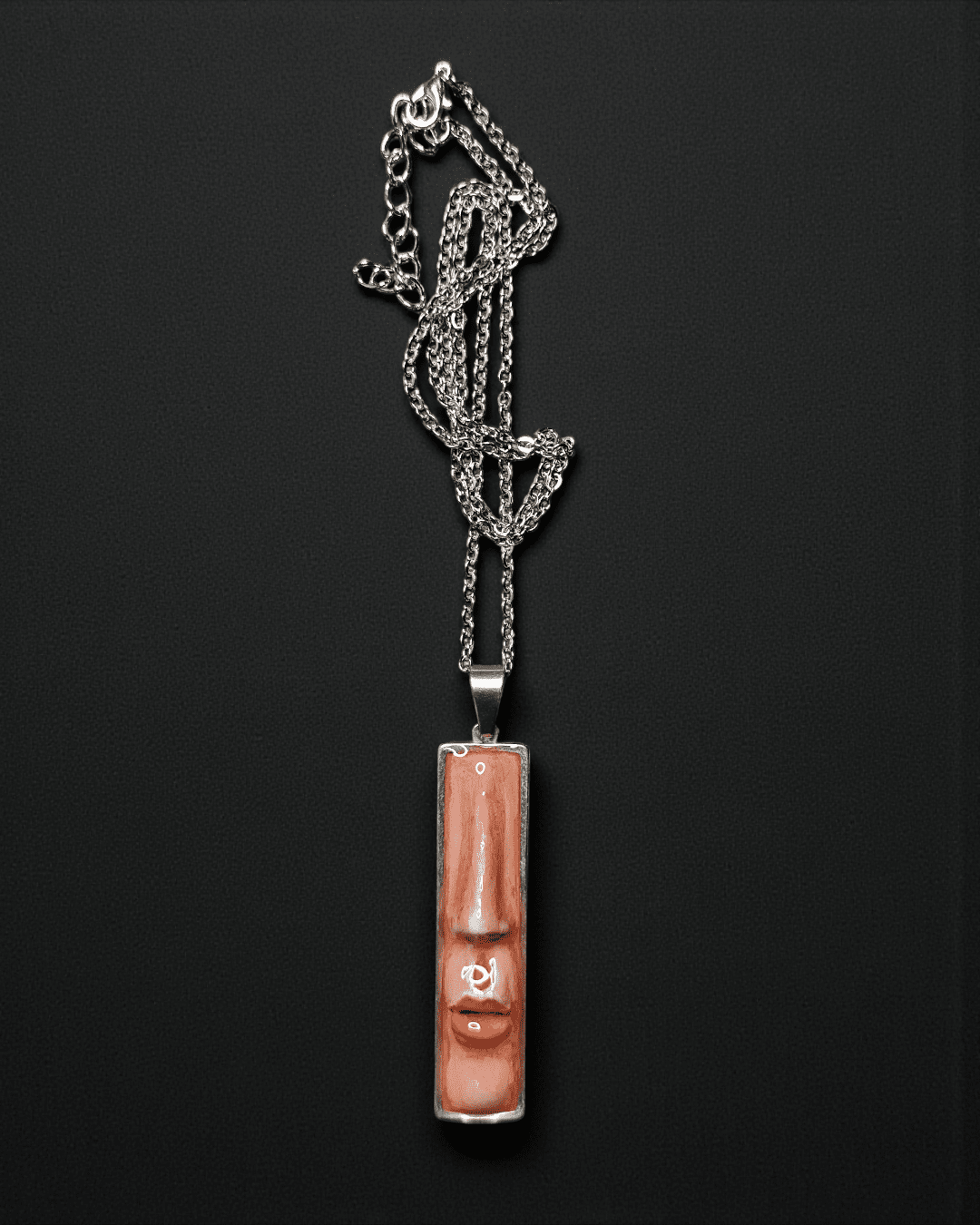 Face Without Eyes Necklace – Handmade Clay & Resin Surreal Statement Jewelry, Sculptural Fantasy Wearable Art with Stainless Steel Chain / Pendant - SAMA