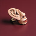 Face without Eyes with One Big Ear Ring – Handmade Clay & Resin Surreal Statement Jewelry, Sculptural Fantasy Wearable Art with Sterling Sil