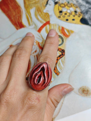 Feminine Body Form Ring – Handmade Clay & Resin Surreal Statement Jewelry, Sculptural Wearable Art with Adjustable Stainless Steel Band - SAMA