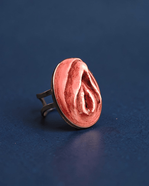 Feminine Body Form Ring – Handmade Clay & Resin Surreal Statement Jewelry, Sculptural Wearable Art with Adjustable Stainless Steel Band - SAMA