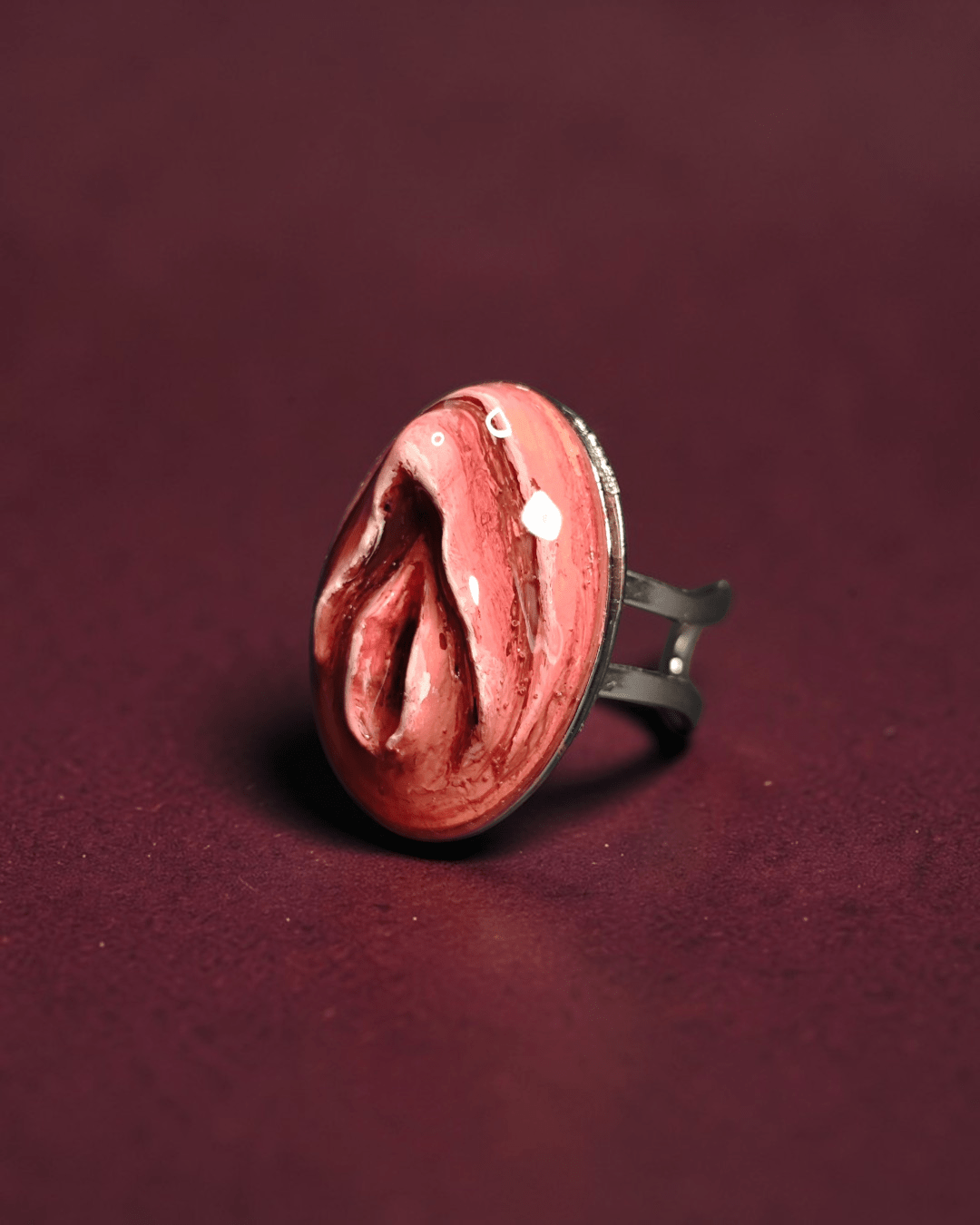 Feminine Body Form Ring – Handmade Clay & Resin Surreal Statement Jewelry, Sculptural Wearable Art with Adjustable Stainless Steel Band - SAMA