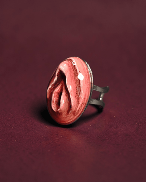 Feminine Body Form Ring – Handmade Clay & Resin Surreal Statement Jewelry, Sculptural Wearable Art with Adjustable Stainless Steel Band - SAMA