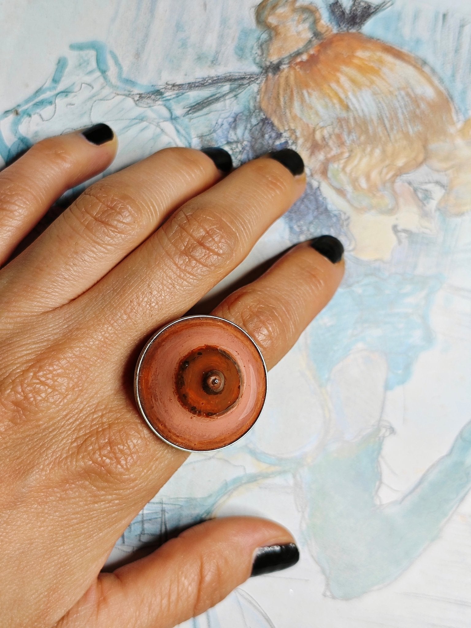Feminine Body Form Ring – Handmade Clay & Resin Surreal Statement Jewelry with Adjustable Stainless Steel Band - SAMA