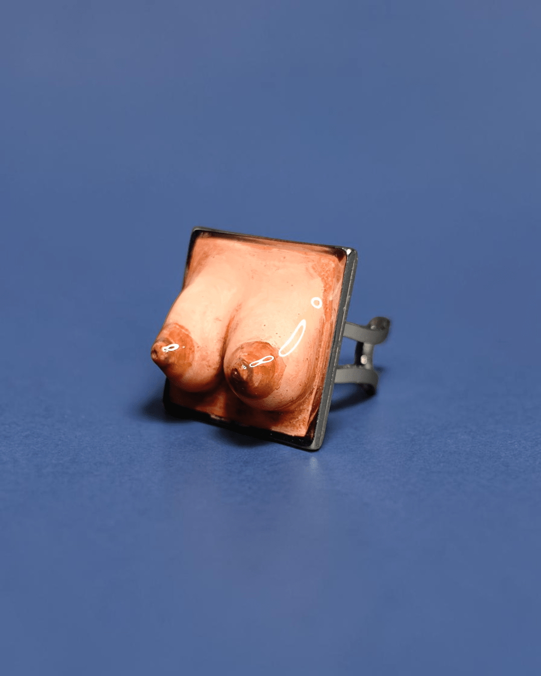 Feminine Body Form Ring – Handmade Clay & Resin Surreal Statement Jewelry with Adjustable Stainless Steel Band - SAMA