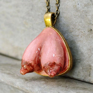 Feminine Form Necklace – Handmade Clay & Resin Surreal Body-Inspired Statement Jewelry, Sculptural Wearable Art with Alloy Pendant / Chain