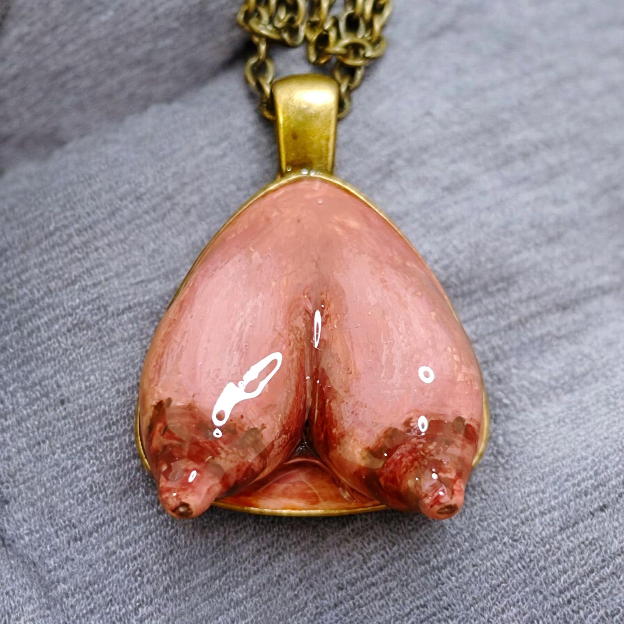 Feminine Form Necklace – Handmade Clay & Resin Surreal Body-Inspired Statement Jewelry, Sculptural Wearable Art with Alloy Pendant / Chain