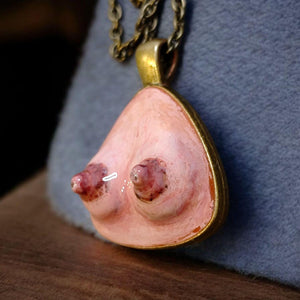 Feminine Form Necklace – Handmade Clay & Resin Surreal Body-Inspired Statement Jewelry, Sculptural Wearable Art with Alloy Pendant / Chain