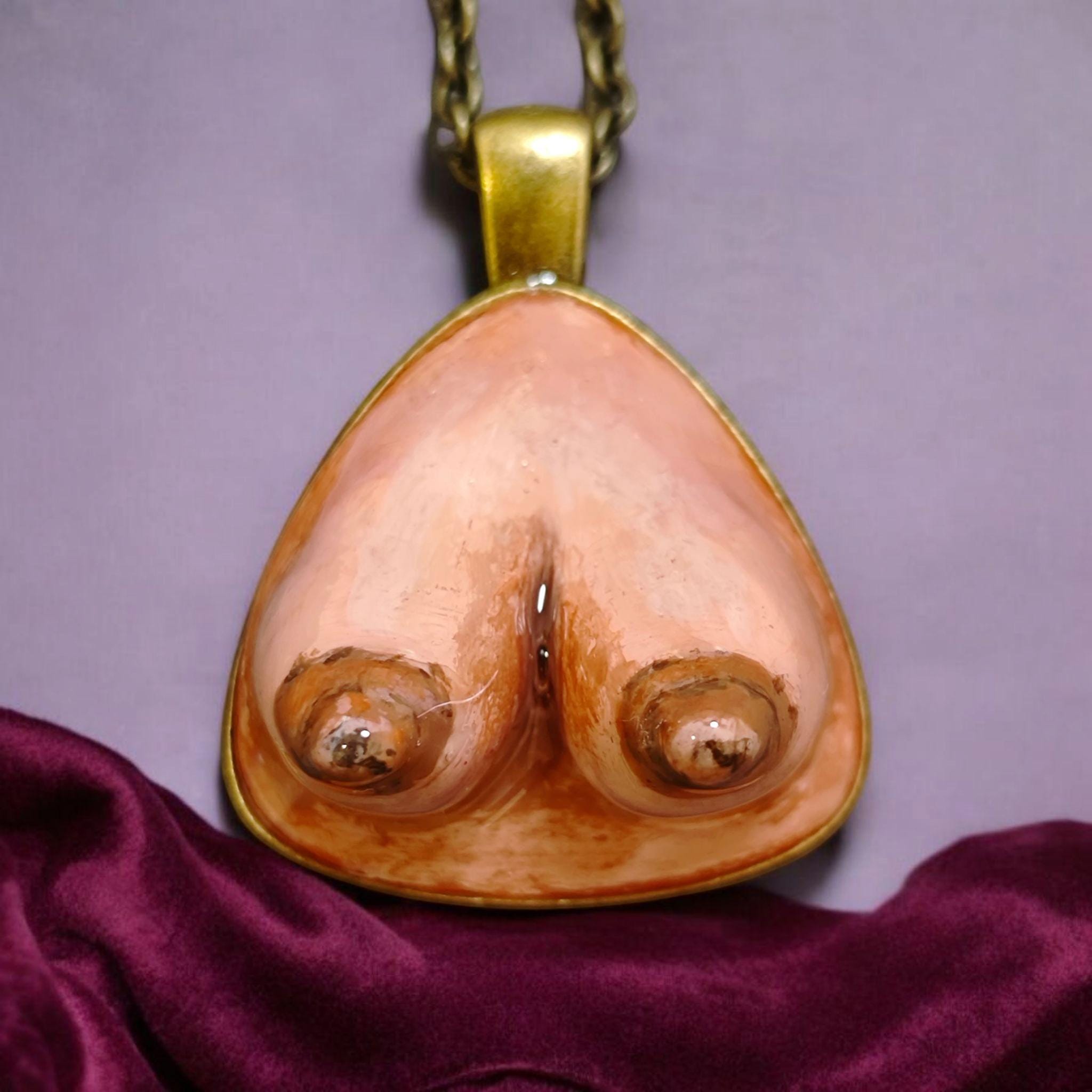 Feminine Form Necklace – Handmade Clay & Resin Surreal Body-Inspired Statement Jewelry, Sculptural Wearable Art with Alloy Pendant / Chain