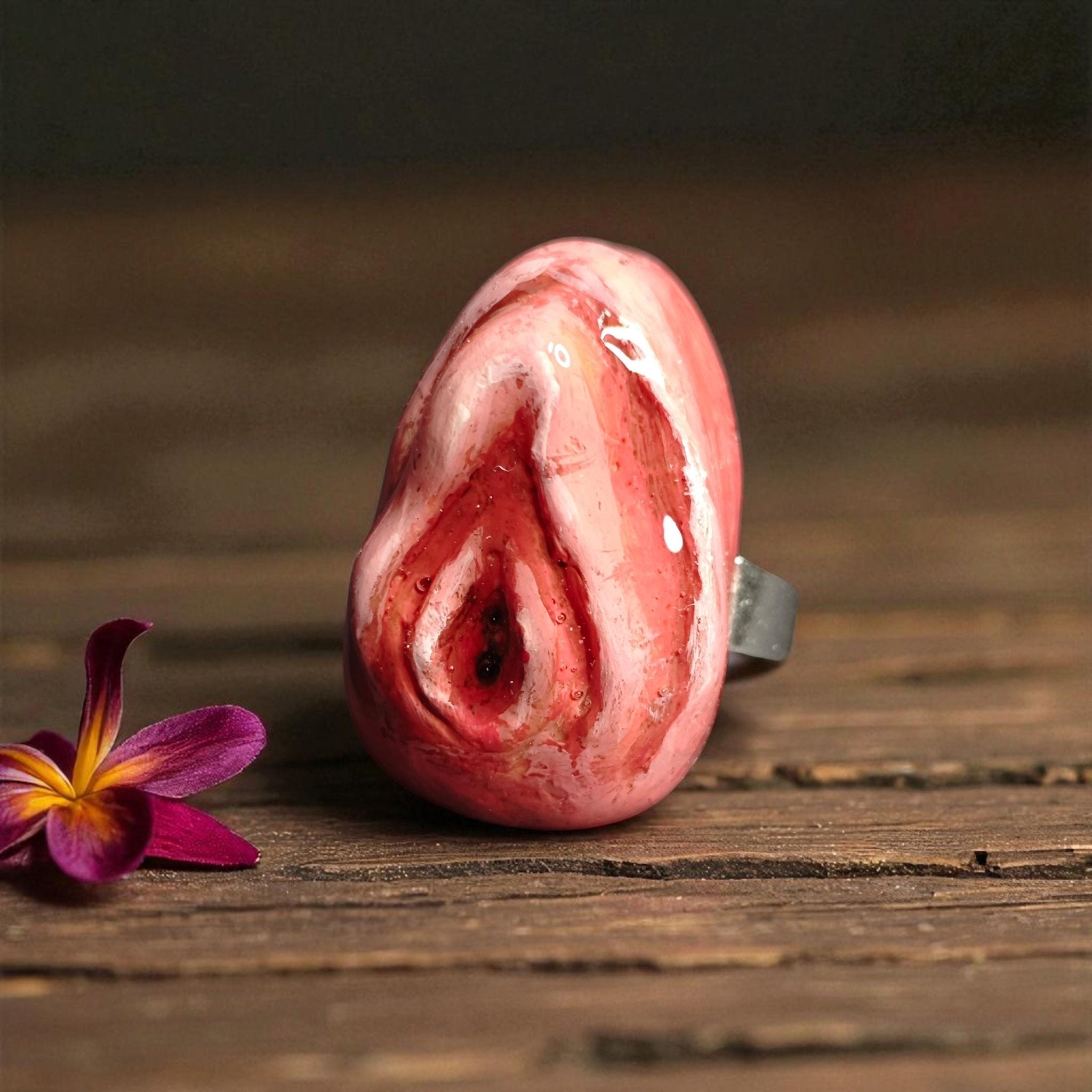 Feminine Form Ring – Handmade Clay & Resin Surreal Body-Inspired Statement Jewelry, Sculptural Wearable Art on Adjustable Stainless Steel