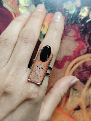 Finger with Black Nail Ring – Handmade Clay & Resin Surreal Statement Jewelry, Sculptural Wearable Art with Adjustable Stainless Steel Band - SAMA