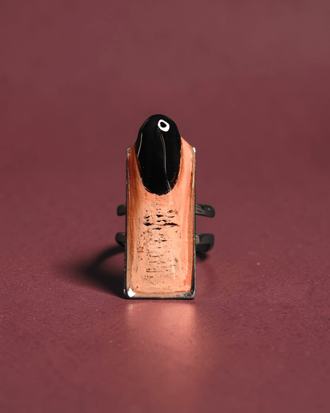 Finger with Black Nail Ring – Handmade Clay & Resin Surreal Statement Jewelry, Sculptural Wearable Art with Adjustable Stainless Steel Band - SAMA