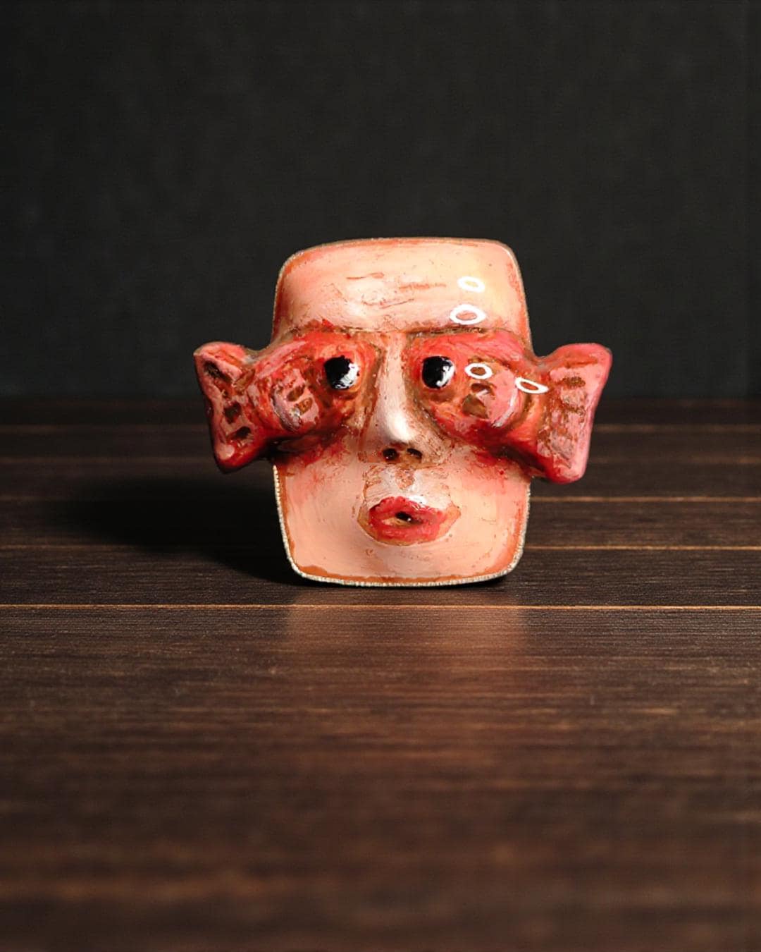 Fish on Eyes Ring – Handmade Clay & Resin Surreal Statement Jewelry, Sculptural Fantasy Wearable Art with Sterling Silver S925 Band