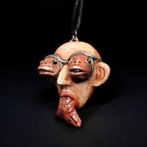 Fish Through Face Necklace – Handmade Clay & Resin Surreal Statement Jewelry, Sculptural Wearable Art OOAK