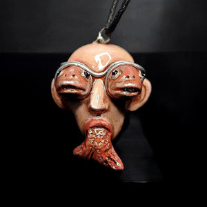 Fish Through Face Necklace – Handmade Clay & Resin Surreal Statement Jewelry, Sculptural Wearable Art OOAK