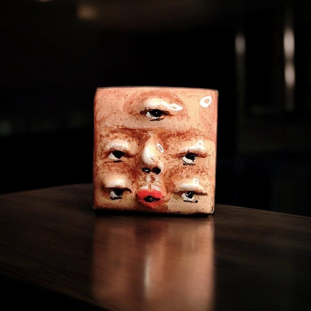 Five Eyes Ring – Handmade Clay & Resin Dark Surreal Statement Jewelry, Sculptural Fantasy Wearable Art on Adjustable Iron Band