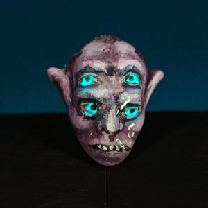 Four Eyes Glow Ring – Handmade Clay & Resin Surreal Statement Jewelry, Dark Fantasy Wearable Art on Adjustable Stainless Steel Band OOAK