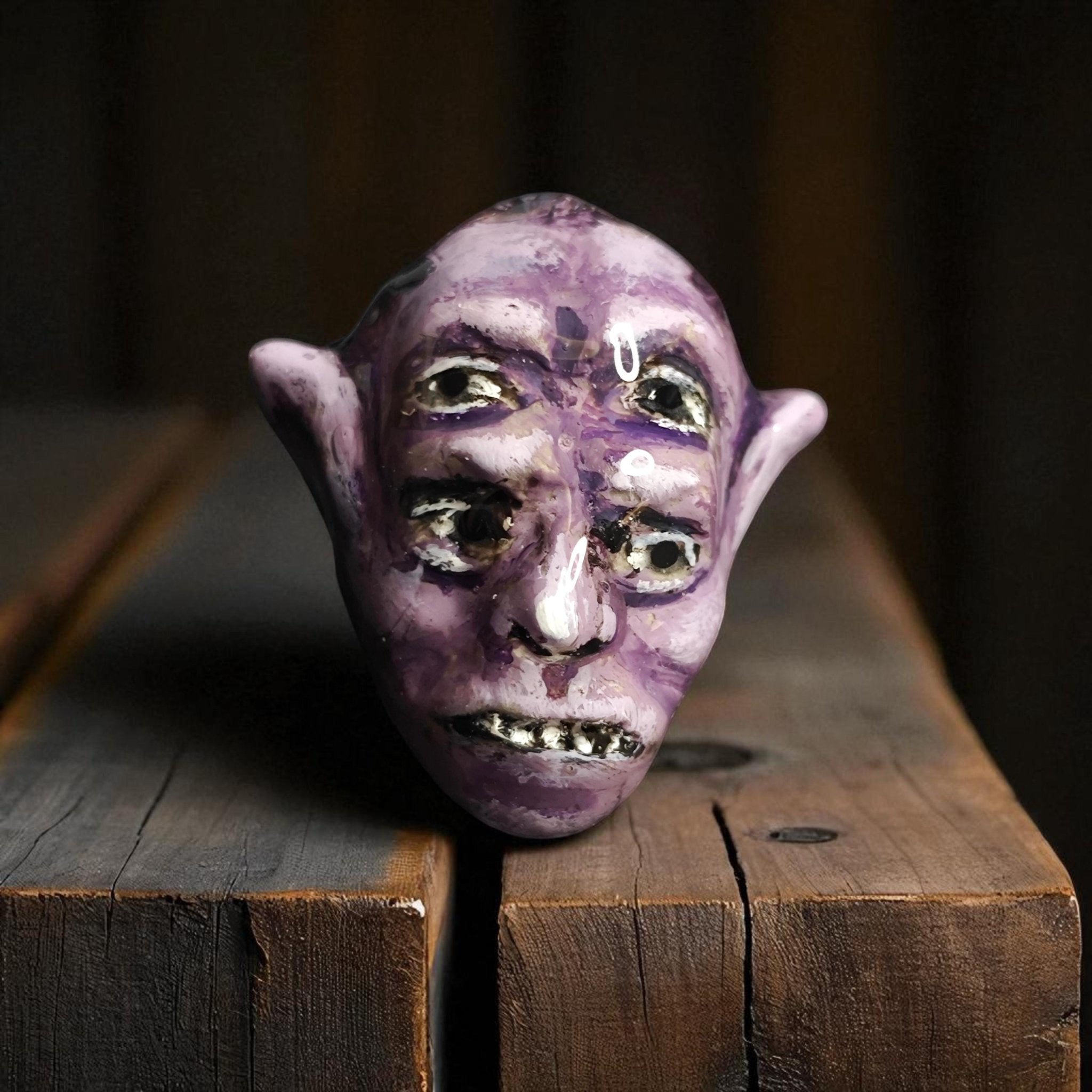 Four Eyes Glow Ring – Handmade Clay & Resin Surreal Statement Jewelry, Dark Fantasy Wearable Art on Adjustable Stainless Steel Band OOAK