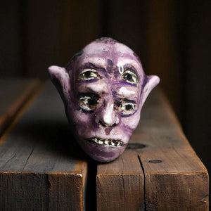 Four Eyes Glow Ring – Handmade Clay & Resin Surreal Statement Jewelry, Dark Fantasy Wearable Art on Adjustable Stainless Steel Band OOAK