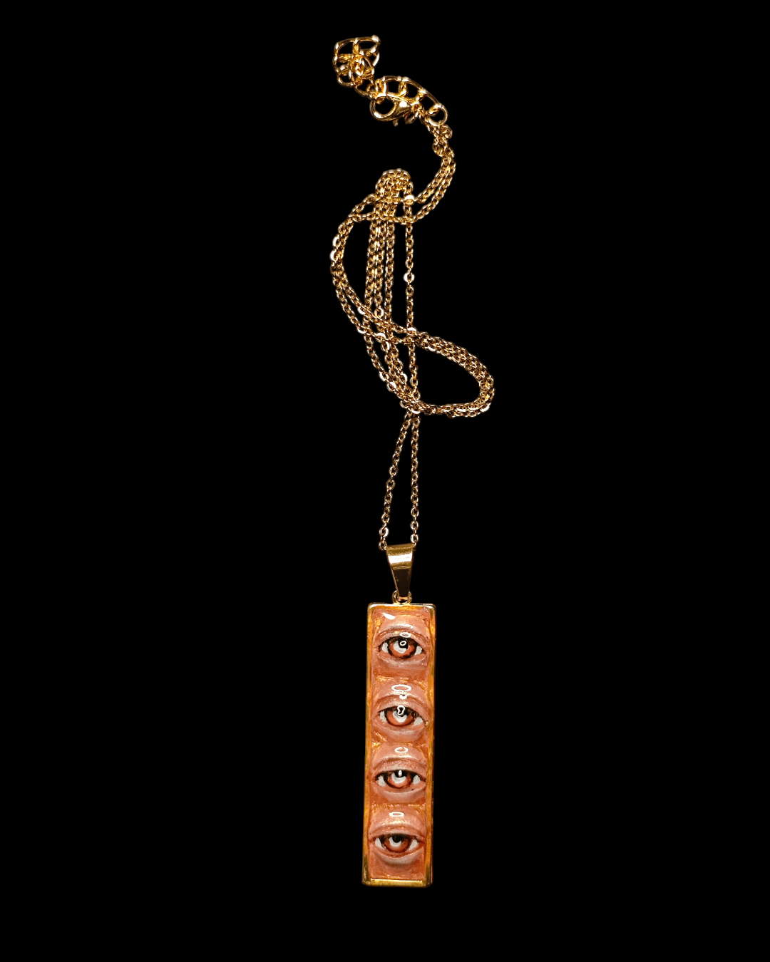 Four Eyes Necklace – Handmade Clay & Resin Surreal Statement Jewelry, Sculptural Fantasy Wearable Art with Stainless Steel Chain / Pendant - SAMA