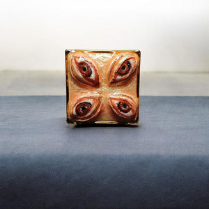 Four Eyes Ring – Handmade Clay & Resin Surreal Statement Jewelry, Sculptural Fantasy Wearable Art on Adjustable Stainless Steel Band OOAK